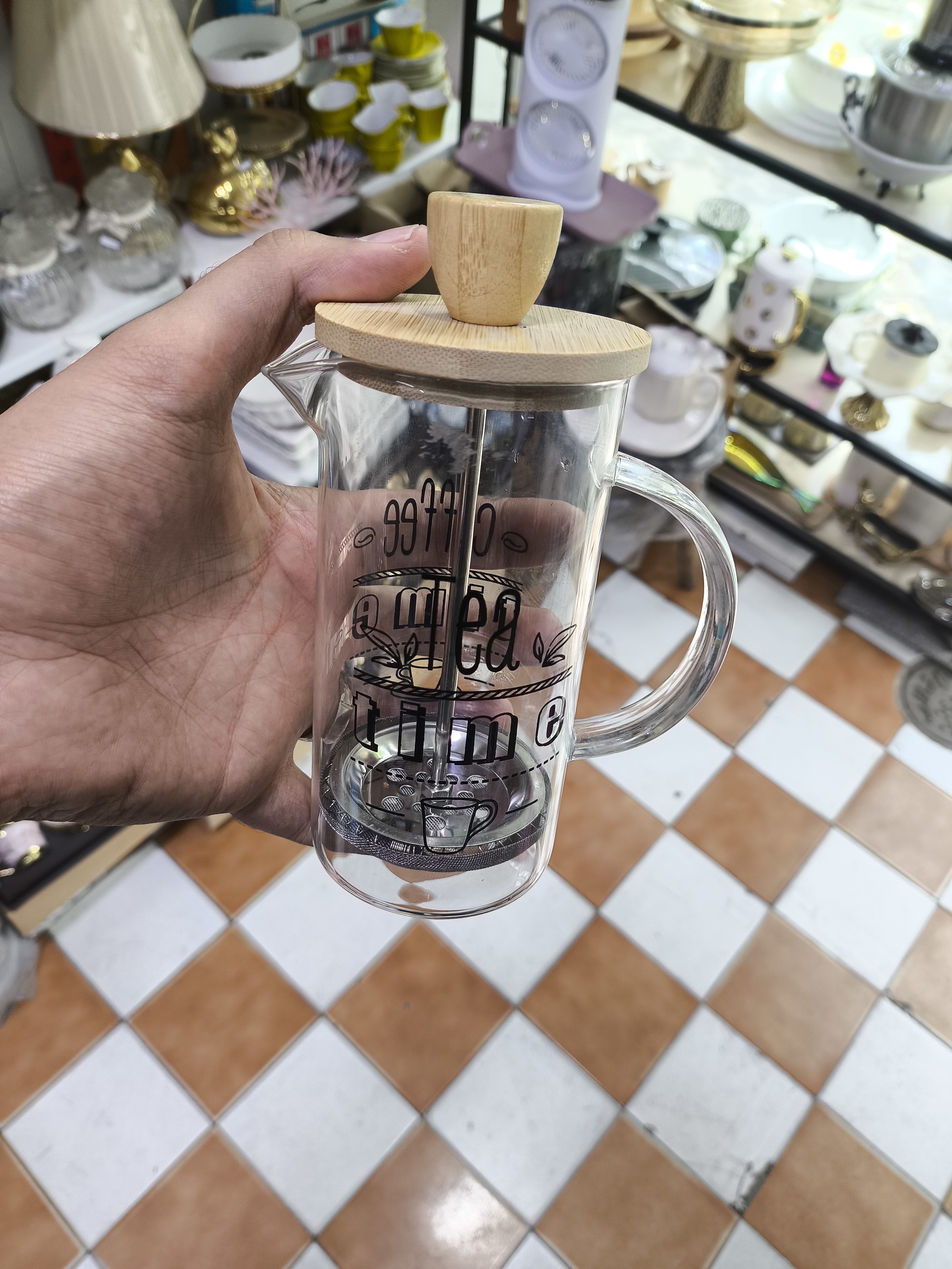 فرنچ پرس پیرکس درب بامبو تکست کافی و تی شعله مستقیم