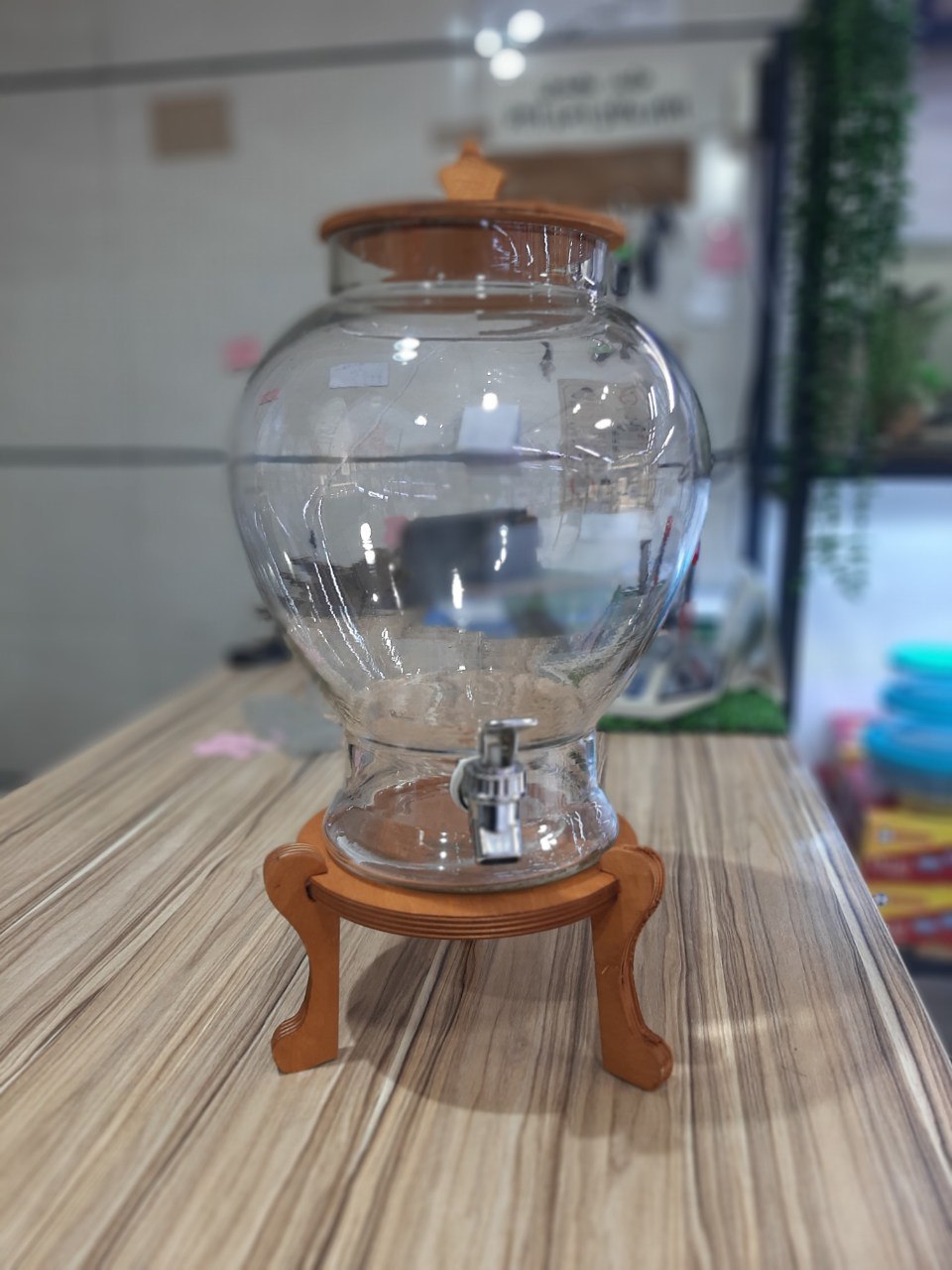 کلمن شیشه ای آرین ساده پایه چوبی بامبو