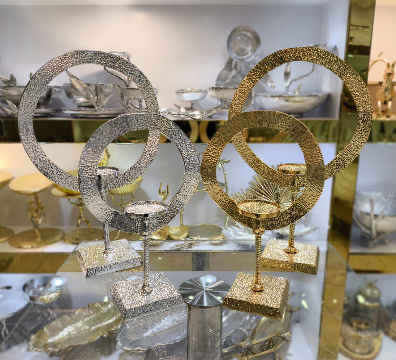 فروش ویژه جا شمعی رینگی ۲ سایز آبکاری درجه یک در دورنگ طلایی و نقره ای