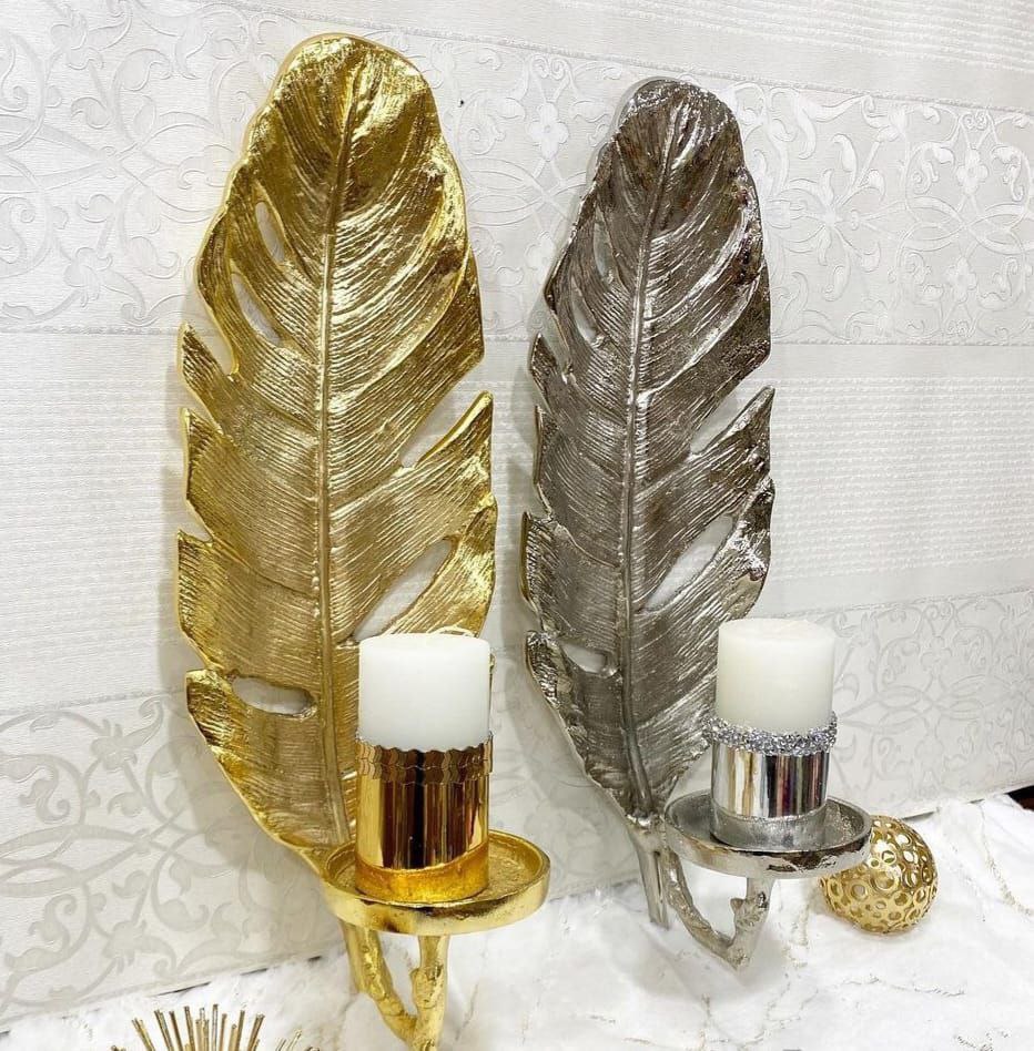 جا شمعی دیوار کوب پر آبکاری رنگ ثابت در دورنگ طلایی و نقره ای