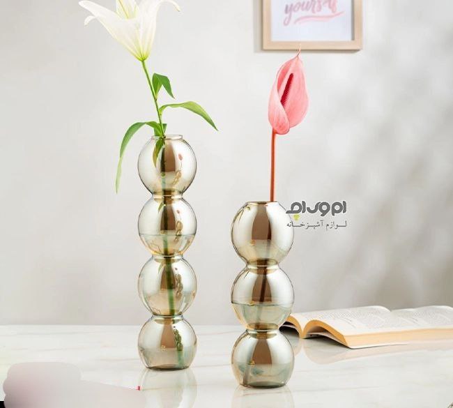 گلدان توپی شیشه ای شامپاینی سایز بزرگ و کوچک