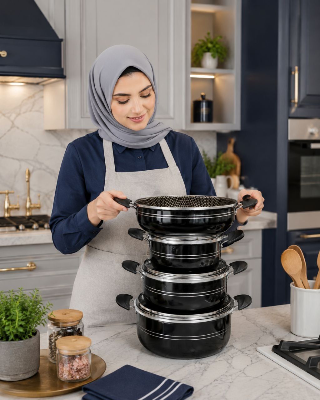 سرویس قابلمه ۷ پارچه داخل زنبوری گرانیتی کیفیت عالی